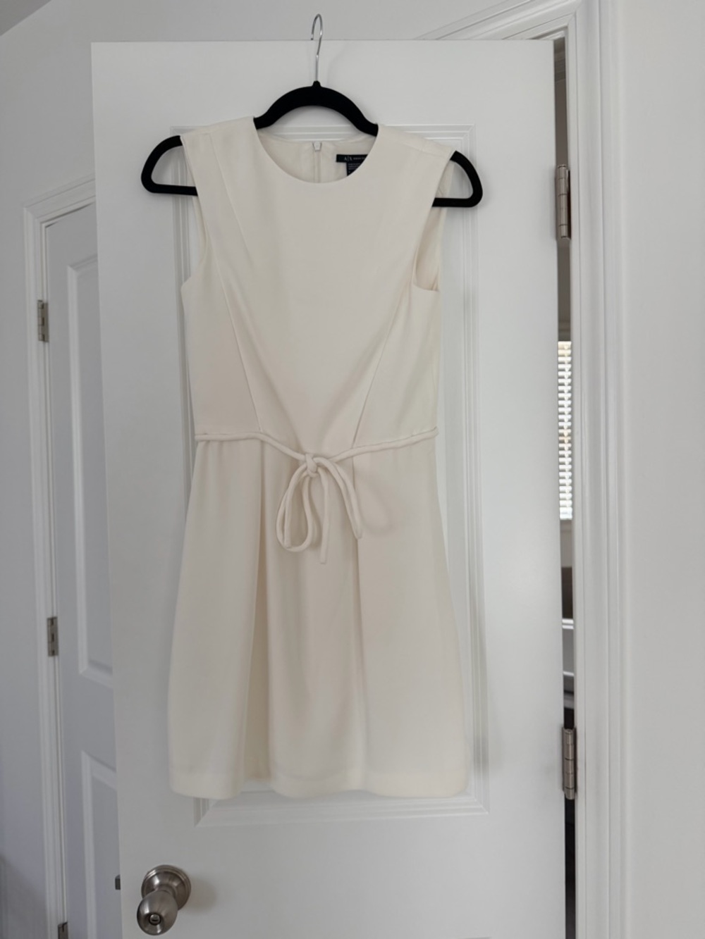 Armani Exchange Cream Sleeveless Tie-Waist Mini Dress
